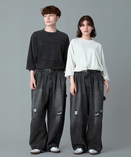 パンツ damage denim pants(unisex) / saxblue damage denim pants(unisex)/saxblue | KNUTH MARF