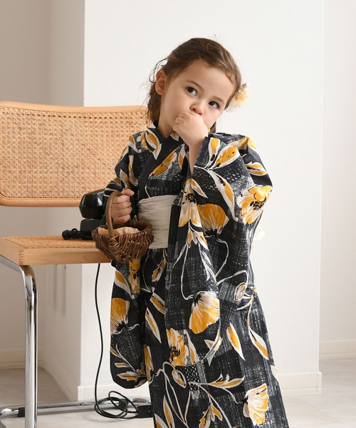 utatane 浴衣 キッズ浴衣3点セット ニコアンティーク かすれアネモネ