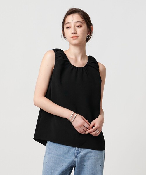 ブラウス シャツ COMFY ギャザーノースリーブブラウス -吸水速乾 UVカット ウォッシャブル- レディース