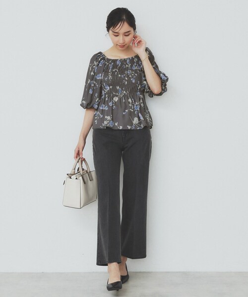 index（インデックス） ブラウス シャツ フラワーシャーリングペプラム