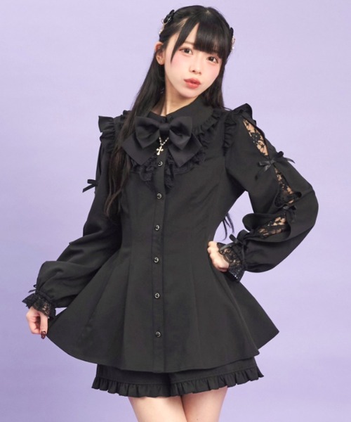 Secret Honey セットアップ 袖スリットレースフリルセットアップ