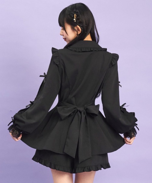 Secret Honey セットアップ 袖スリットレースフリルセットアップ