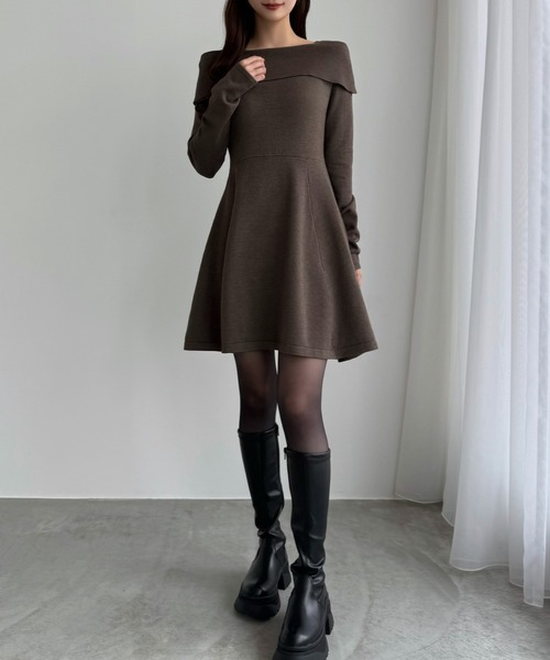 CENEA（セネア） ワンピース オフショル風スクエアネックミニニット