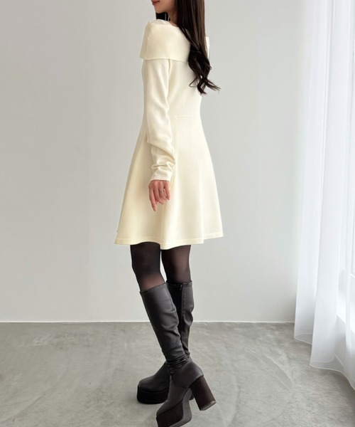 CENEA ワンピース オフショル風スクエアネックミニニットワンピ CENEA（セネア） ワンピース オフショル風スクエアネックミニニット