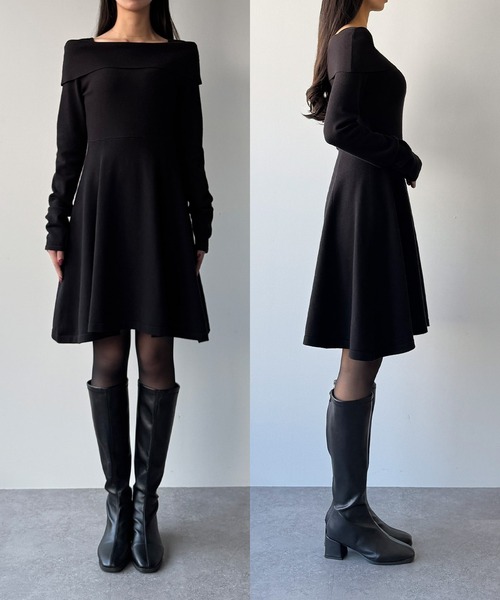 CENEA（セネア） ワンピース オフショル風スクエアネックミニニット