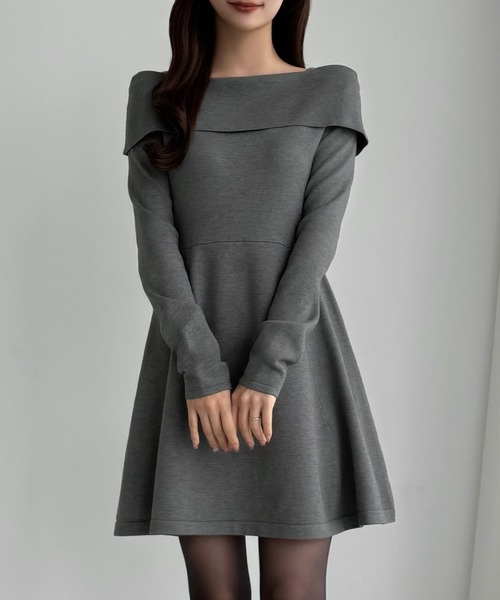 CENEA（セネア） ワンピース オフショル風スクエアネックミニニット