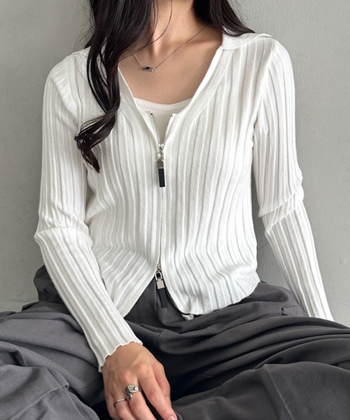 CLEA tシャツ ダブルジップリブVネックトップス レディース : ZOZOTOWN