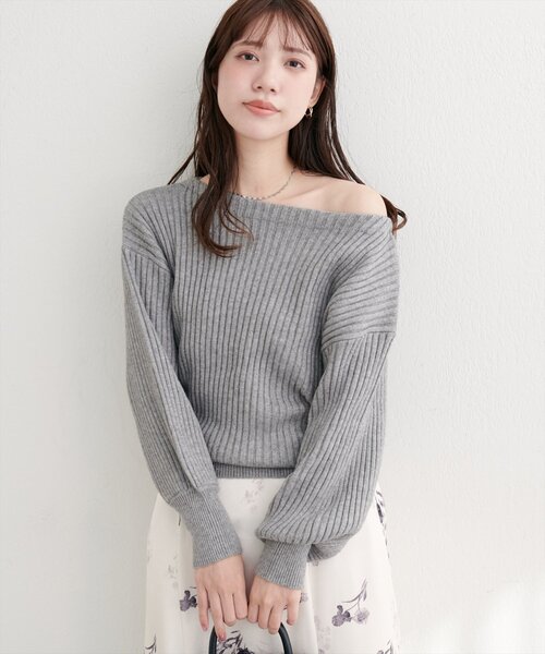 natural couture ニット セーター もちもちワイドリブぽわ袖ニット