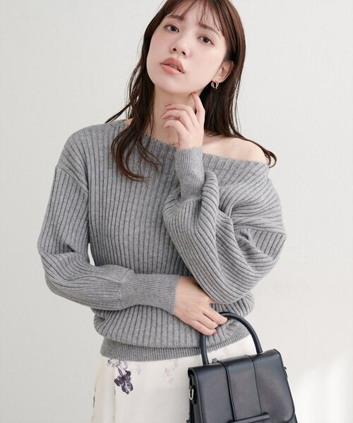 natural couture ニット セーター もちもちワイドリブぽわ袖ニット