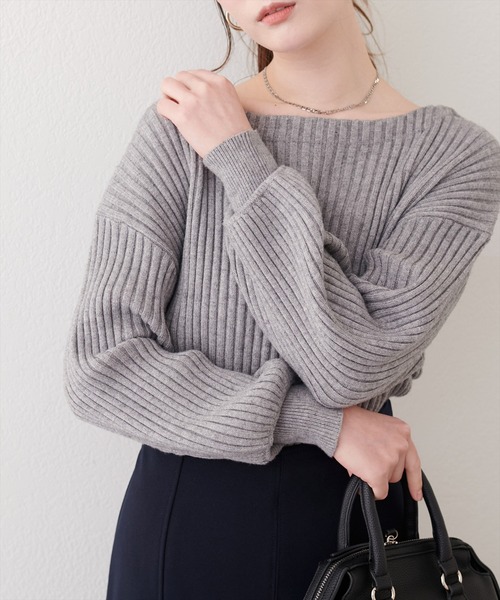 natural couture ニット セーター もちもちワイドリブぽわ袖ニット