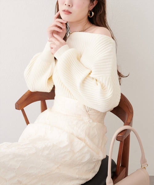 natural couture ニット セーター もちもちワイドリブぽわ袖ニット