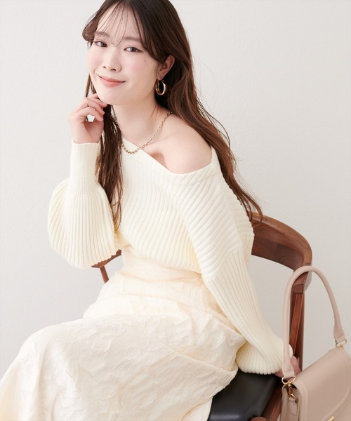 natural couture ニット セーター もちもちワイドリブぽわ袖ニット
