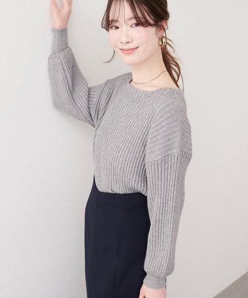 natural couture ニット セーター もちもちワイドリブぽわ袖ニット