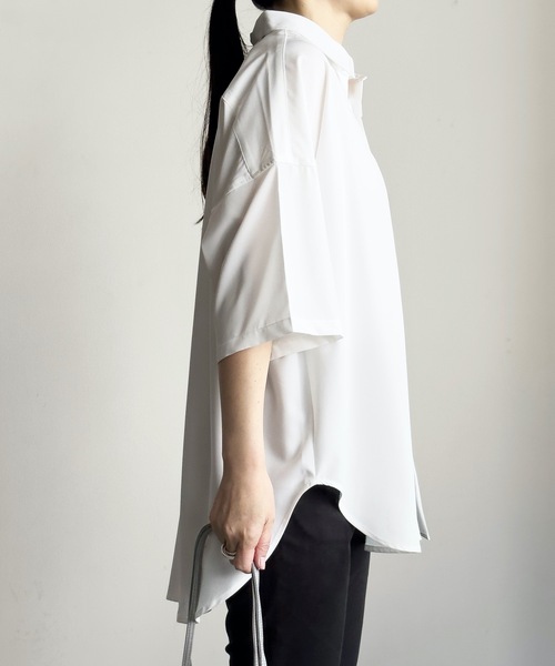 「COMMON WARE」 「HALHAM」半袖シャツ M チャコールグレー レディース_画像5