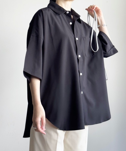 「COMMON WARE」 「HALHAM」半袖シャツ M チャコールグレー レディース_画像6