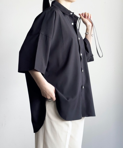 「COMMON WARE」 「HALHAM」半袖シャツ M チャコールグレー レディース_画像8