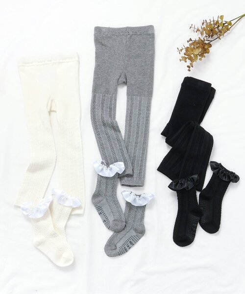 Rintosull 黒の長袖トップス・レギンス・靴下セット タイツ 3Way レギンス と 靴下 セット スパッツ キッズ 女の子