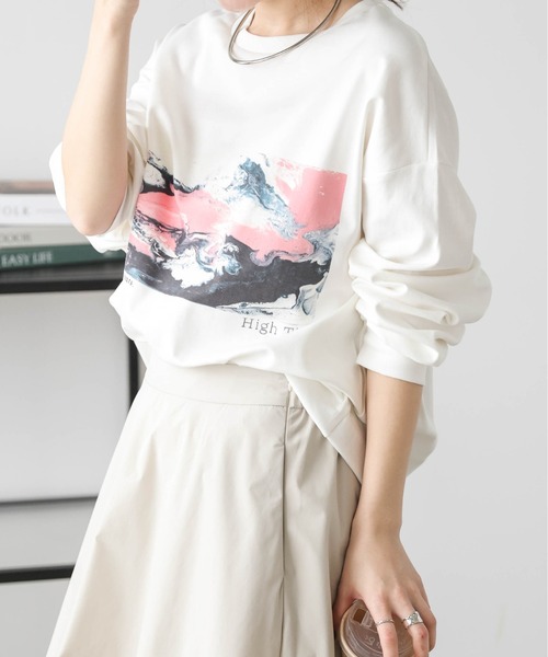 マーブル模様 長袖カットソー WHITE tシャツ マーブルプリントロングTシャツ レディース : ZOZOTOWN Yahoo