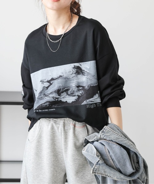 tシャツ マーブルプリントロングTシャツ レディース : ZOZOTOWN Yahoo