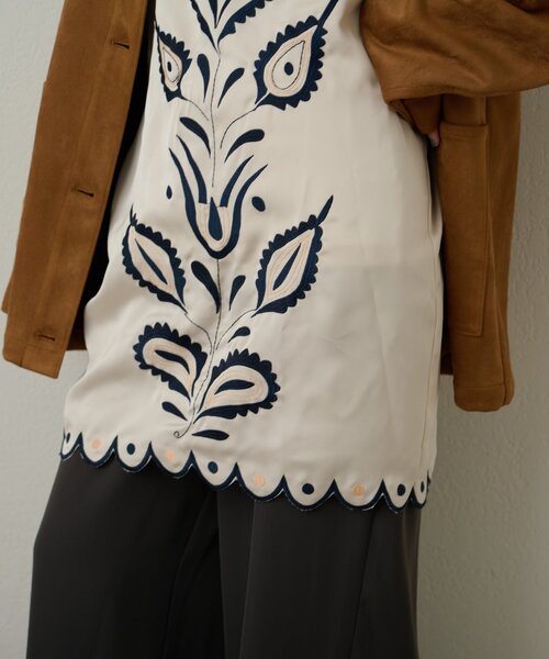 Omekashi レイヤード キャミチュニック 花柄 刺繍 ブラック オメカシ omekashi レイヤードキャミチュニック 刺繍 Omekashi