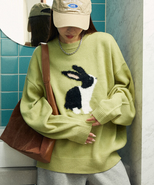PUBLUX（パブリュクス） ニット セーター シャギー刺繍 ラビット
