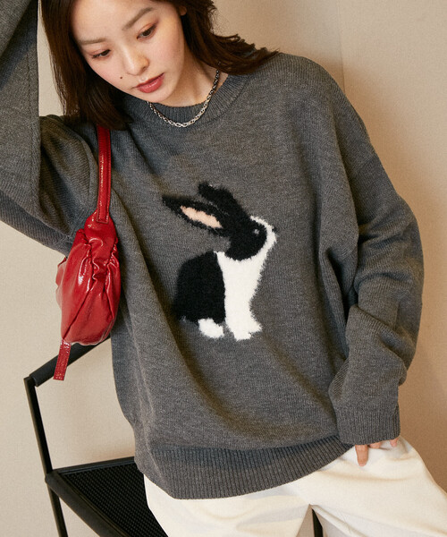 PUBLUX（パブリュクス） ニット セーター シャギー刺繍 ラビット