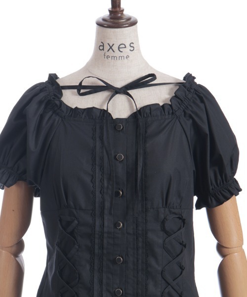 マッドパンクス アームカバー付き半袖ガーゼチュニック 黒 axes femme（アクシーズ ファム） ブラウス シャツ アームカバーセット