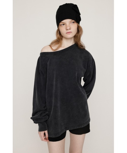 ワイズ　変形トップス　スウェット　アシンメトリー　コットン　ステッチ　黒　M SLY（スライ） トレーナー スウェット ASYMMETRY SW TOPS