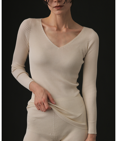 emily week シルク混リブVネックプルオーバー EMILY WEEK（エミリーウィーク） tシャツ シルク混リブVネックプル