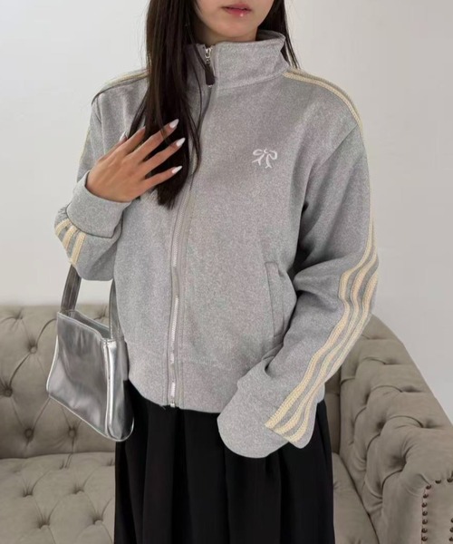 ブルゾン アウター リボン刺繍トラックジャケット レディース