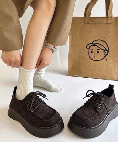 ブーツ スエード調 レースアップ厚底モカシンシューズ レディース
