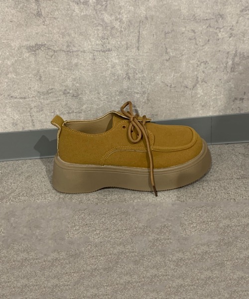 ブーツ スエード調 レースアップ厚底モカシンシューズ レディース