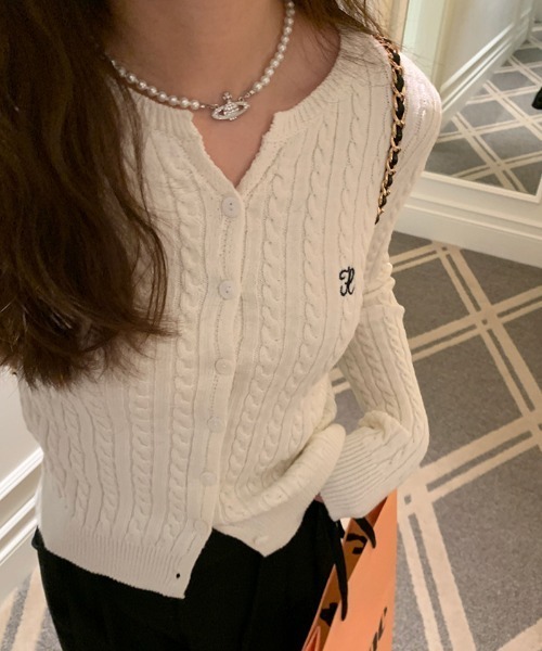 「Achic」 ニットカーディガン M ネイビー レディース_画像4