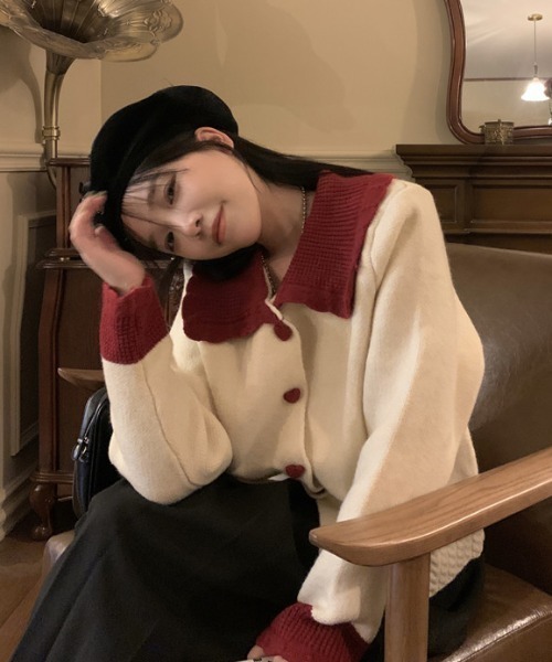 「GEMEDA」 ニットカーディガン M レッド レディース_画像8