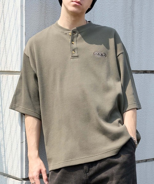 ddp（ディーディーピー） tシャツ 別注 ロゴ刺繍 ヘンリーネック