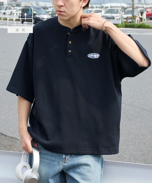 ddp（ディーディーピー） tシャツ 別注 ロゴ刺繍 ヘンリーネック