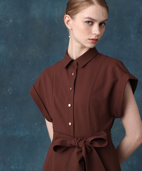 ワンピース 「LOULOU WILLOUGHBY」サッカーウエストリボンシャツワンピースの画像