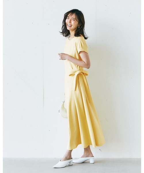 ドゥクラッセ（DoCLASSE） ワンピース 半袖 リネン混ストレッチ