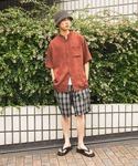 ワイドパンツ パンツ サッカーチェックショート...の詳細画像3