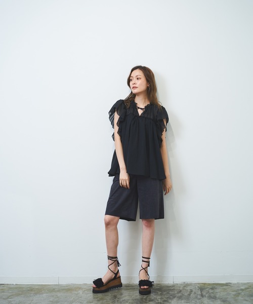 「HERENCIA」 ノースリーブブラウス MEDIUM ブラック レディース_画像7