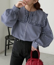 B6957■美品■エムプルミエブラック フリルスリーブポンチブラウス 38 B6957□美品□エムプルミエブラック フリルスリーブポンチ