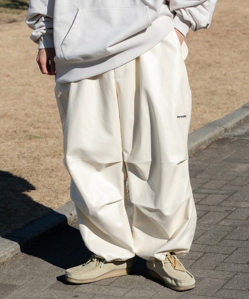 Perushu ワイドパンツ パンツ フェイクレザースノーパンツ メンズ