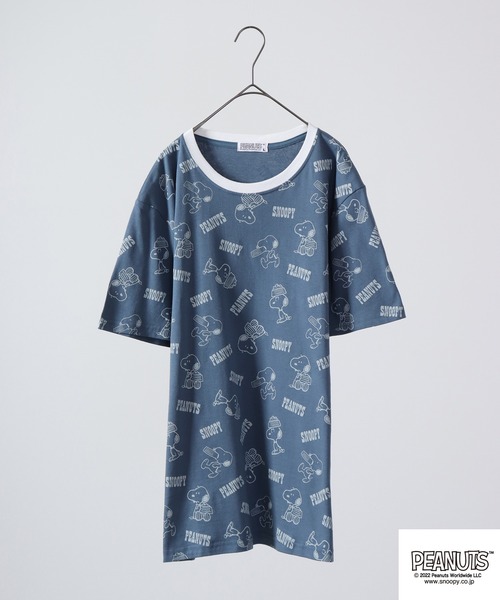 PEANUTS tシャツ スヌーピー 総柄 プリントTシャツ 半袖 レディース
