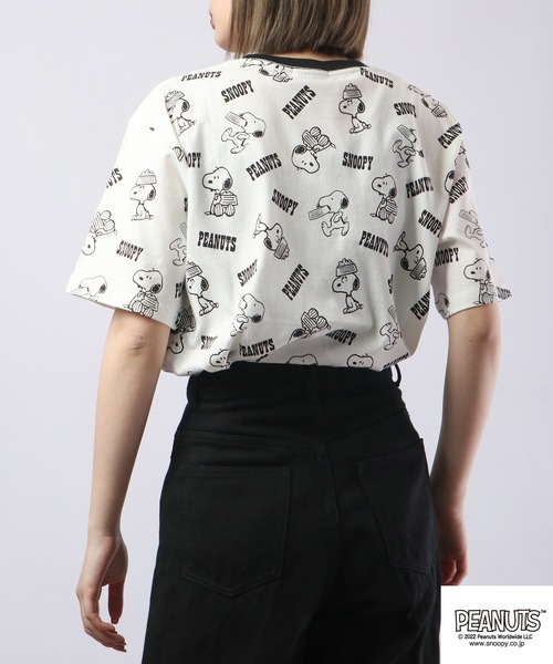PEANUTS tシャツ スヌーピー 総柄 プリントTシャツ 半袖