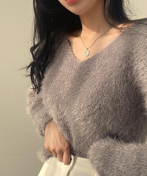 COCOMOMO ニット セーター Vネックシャギーニットトップス レディース