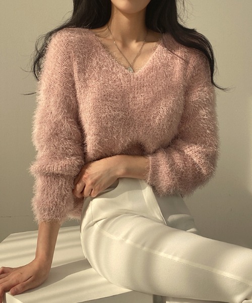 THE TOE シャギーニットトップス　Vネック THE TOE シャギーニットトップス Vネック
