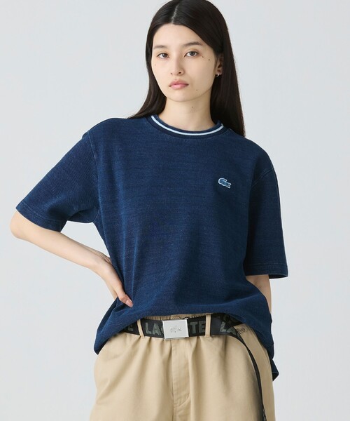 LACOSTE グリーン リブ編み 半袖 ニット 36 ラコステ LACOSTE 3DニットTシャツ （グリーン） - ファッション