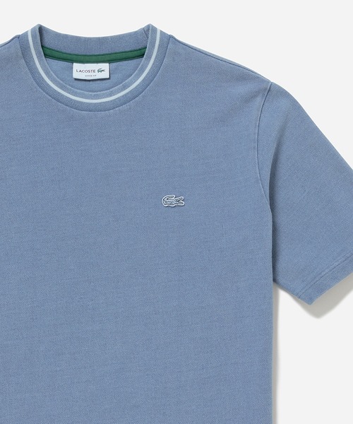 LACOSTE tシャツ 配色リブニットインディゴ鹿の子 半袖Tシャツ