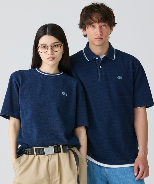 【まとめ買い】 LACOSTE tシャツ 半袖Tシャツ 配色リブニットインディゴ鹿の子 トップス