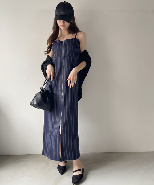 d.i.a. セクシー　ピンストライプ　キャミワンピース ワンピース 「Eclat one」ピンストライプ フロントジップ キャミ